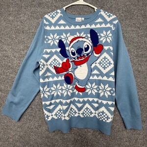 Disney Stitch Christmas Sweater Blue Fair Isle Holiday Knit kids XL XL/EG/TG